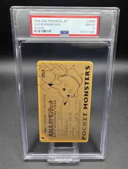 PSA 10 Pikachu ANA Pokemon Jet Gold Boarding Pass No.1 Promo Japanese Card 1998 - Image 1