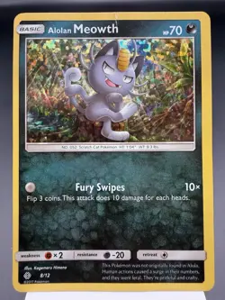 Alolan Meowth 8/12 - Holo Rare - 2017 McDonald’s Promo Pokemon Card HEAVY PLAY - Image 1