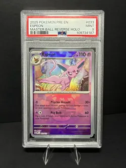 2025 ESPEON POKEMON PRE EN-PRISMATIC EVOLUTIONS MASTER BALL REVERSE HOLO PSA 9 - Image 1