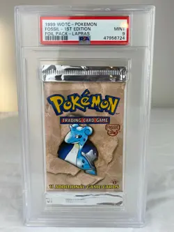 PSA 9 Mint Pokemon 1st Edition Fossil Lapras Booster Pack *NEW CASE* - Image 1