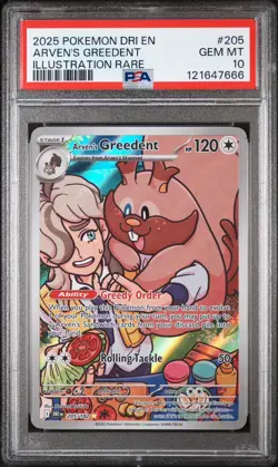PSA 10 Arven’s Greedent 205 Destined Rivals Pokemon Card Illustration Rare - Image 1