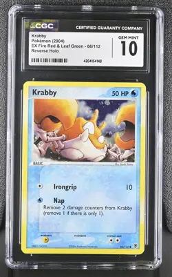 CGC 10 GEM MINT Krabby EX Fire Red & Leaf Green 66/112 Reverse Holo Pokemon Card - Image 1