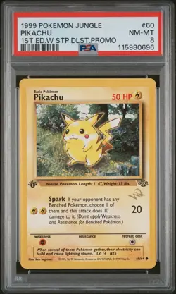 PSA 8 Pikachu 60/64 1st Edition W Stamp - Wizards Jungle 1999 Pokemon Card - Image 1