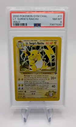 PSA 8 NM-MT Lt. Surge's Raichu 11/132 2000 Pokemon Gym Challenge - Image 1