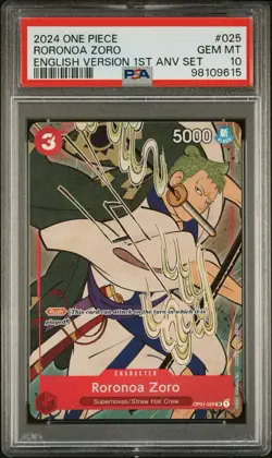 PSA 10 Roronoa Zoro English 1st Anniversary Set OP01-025 One Piece - Image 1