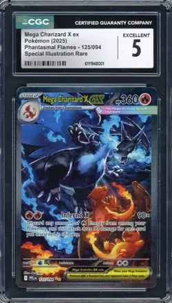 CGC 5 Mega Charizard X ex Phantasmal Flames 125/094 Holo Pokemon Card B13 - Image 1