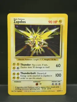 Pokemon TCG Zapdos 16/102 Holo Rare Card 1999 WOTC Unlimited Base Set - Image 1