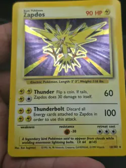 Pokemon TCG Zapdos 16/102 Holo Rare Card 1999 WOTC Unlimited Base Set - Image 3