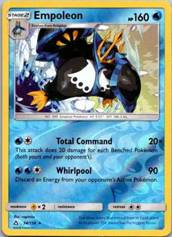 Pokemon Ultra Prism Empoleon Reverse Holo 34/156 - Image 1