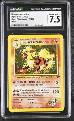 CGC 7.5 Blaine's Arcanine 2000 Gym Challenge 1/132 Holo SWIRL Pokemon Card - Image 1
