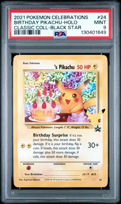 PSA 9 Pokemon Birthday Pikachu Celebrations #24 Classic Collection Card 2021 - Image 1