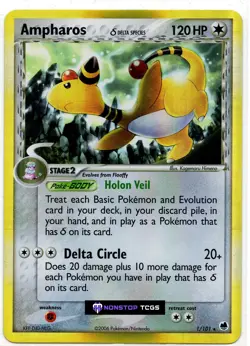 Ampharos Delta Species 1/101 Pokemon TCG Dragon Frontiers Holo Rare Near Mint - Image 1