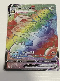 2020 Pokemon TCG Snorlax VMAX Rainbow Sword & Shield Secret Rare Card #206/202 - Image 1