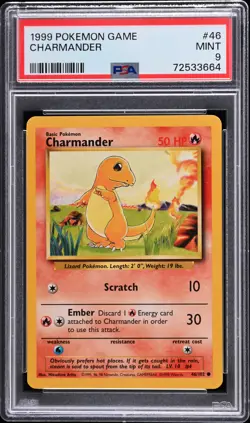 1999 POKEMON BASE SET UNLIMITED #46 CHARMANDER PSA 9 - Image 1