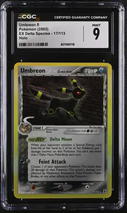 CGC 9 MINT Umbreon 2005 EX Delta Species 17/113 Holo Pokemon Card - Image 1