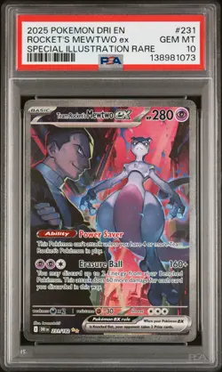 2025 POKEMON DRI SPECIAL ILLUSTRATION RARE #231 TEAM ROCKET'S MEWTWO EX PSA 10 - Image 1