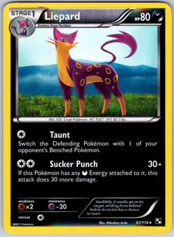 Liepard 67/114 Rare Black & White Pokemon Reverse Holo NM - Image 1