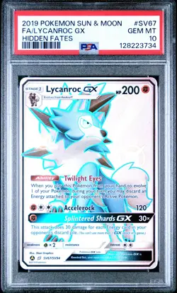 2019 POKEMON SUN & MOON HIDDEN FATES #SV67 FULL ART/LYCANROC GX PSA 10 - Image 1