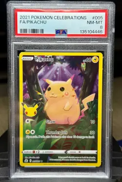 Pokemon PSA 8 Pikachu TCG Holo Full Art Rare Card 005/025 2021 Celebrations - Image 1