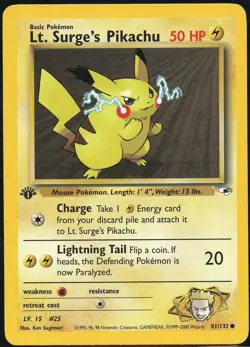 Pokemon 1st Edition Lt. Surge's Pikachu 81/132 Gym Heroes - Near Mint - Image 1