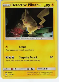 Detective Pikachu 10/18 Rare Holo Detective Pikachu LP Pokemon - Image 1