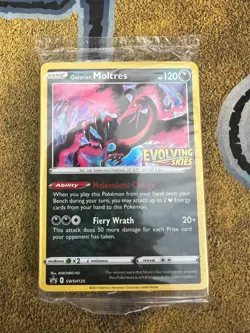 Pokemon SEALED Galarian Moltres SWSH125 Evolving Skies Prerelease Promo Holo!! - Image 1