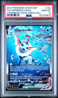 2021 POKEMON SWSH BLACK STAR PROMO #182 FULL ART/VAPOREON VMAX PSA 10 - Image 1