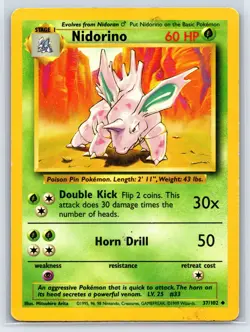 NIDORINO - Base Set - 37/102 - Uncommon - Pokemon Card - Unlimited Edition - MP - Image 1