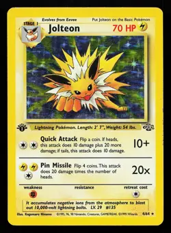 Jolteon 4/64 Holo Rare 1st Edition Jungle Pokemon Card - Image 1