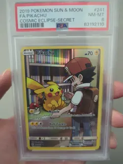 2019 POKEMON SUN & MOON COSMIC ECLIPSE SECRET #241 FULL ART/PIKACHU PSA 8 - Image 1