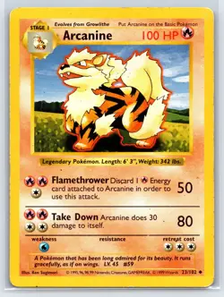 Shadowless Arcanine Uncommon Base Set 023/102 MP Pokemon TCG - Image 1
