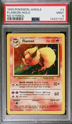 Pokemon Flareon Jungle Holo Rare #3 NO SET SYMBOL ERROR PSA 9 - Image 1