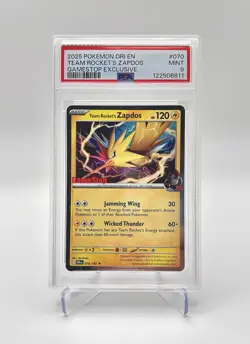 2025 POKEMON DESTINED RIVALS GAMESTOP EXCLUSIVE #070 TEAM ROCKET'S ZAPDOS PSA 9 - Image 1
