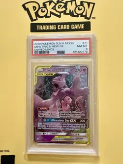 Pokemon Mewtwo & Mew GX Ultra Rare TAG TEAM Holo Sm-Unified Minds 71/236 PSA 8 - Image 1
