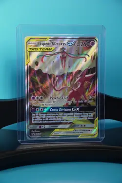 Pokemon TCG Espeon & Deoxys GX SM240 Sun & Moon Tag Team Black Star HOLO - Image 1