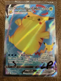 Surfing Pikachu VMAX 9/25 Celebrations Ultra Rare Holo Pokemon TCG Card NM - Image 1
