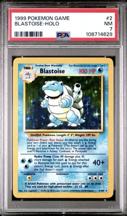 1999 Pokemon Game Unlimited Base Set Blastoise Holo 2/102 PSA 7 NM - Image 1