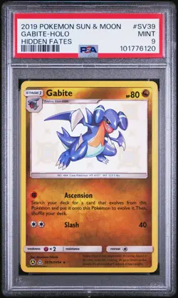 2019 POKEMON SUN & MOON HIDDEN FATES #SV39 GABITE-HOLO PSA 9 - Image 1