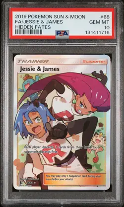 2019 POKEMON SUN & MOON HIDDEN FATES #68 FULL ART/JESSIE & JAMES PSA 10 - Image 1