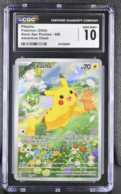 CGC 10 Pikachu SVP 088 Black Star Promo Adventure Chest Holo Pokemon Card psa2 - Image 1