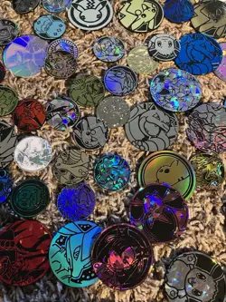 Pokemon card Trading game Coin Lot 60+ Coins Assorted + TIN - Image 3