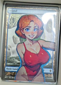 Island x Emmas Red Suit (foil) MtG Alter Hand-Crafted! Anime Waifu - Image 1