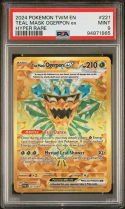 PSA 9 POKEMON TWM EN-TWILIGHT MASQUERADE #221 TEAL MASK OGERPON ex HYPER RARE9 - Image 1