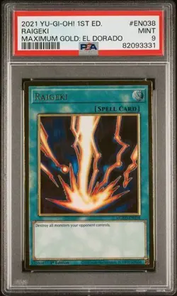Yugioh PSA 9 Mint 2021 Raigeki MGED-EN038 1st Premium Gold Rare - Image 1