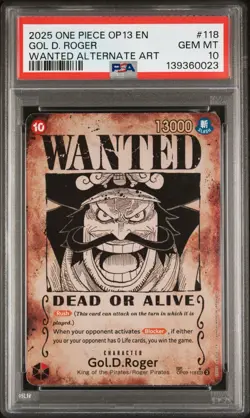 2025 ONE PIECE OP13 WANTED ALTERNATE ART #118 GOL D. ROGER PSA 10 - Image 1