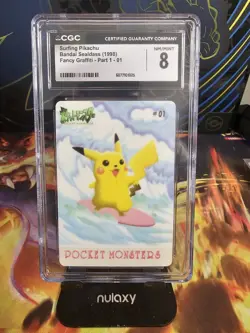 Pokemon JAPAN Card - CGC 8: SURFING PIKACHU #01 (SEALDASS FANCY GRAFFITI) YR1998 - Image 1