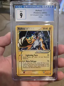 Pokemon Raikou Gold Star EX Holo Rare Card #114 Unseen Forces CGC 9 Mint - Image 1
