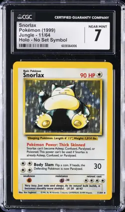 1999 POKEMON JUNGLE NO SET SYMBOL, HOLO #11/64 SNORLAX CGC 7 - Image 1