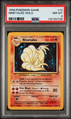 Pokemon Card Ninetales 12/102 Holo Foil Base Set 1999 PSA 8 NM-MT - Image 1