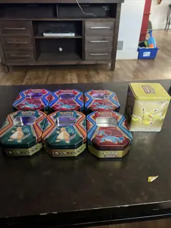 Lot Of 7 Larger Pokemon Storage Tins Empty (no Cards) - Image 1